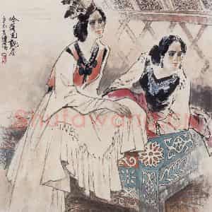1999年 王绪阳《毡房》国画人物作品图片鉴赏