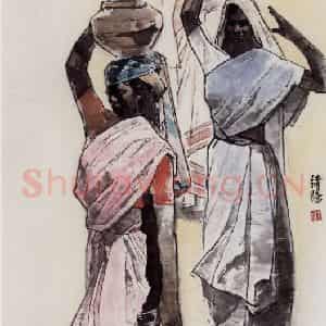 2006年 王绪阳《珍贵的水》国画人物作品图片鉴赏