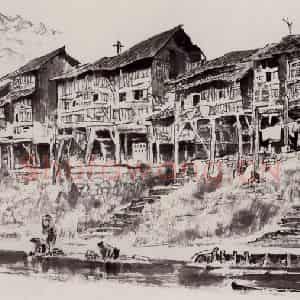 1991年 王绪阳《皖南章渡》国画人物作品图片鉴赏