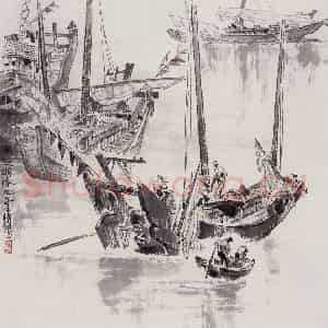 1999年 王绪阳《潮起潮落》国画人物作品图片鉴赏