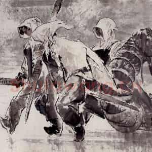 1988年 王绪阳《赶潮》国画人物作品图片鉴赏