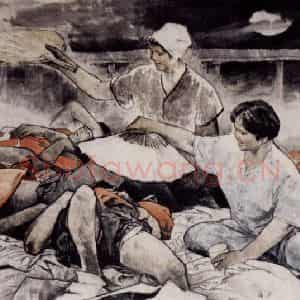 1998年 王绪阳《抗洪日夜》国画人物作品图片鉴赏