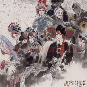 1988年 王绪阳《山乡秧歌队》国画人物作品图片鉴赏