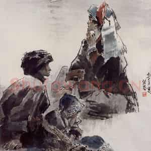 1990年 王绪阳《秋月》国画人物作品图片鉴赏