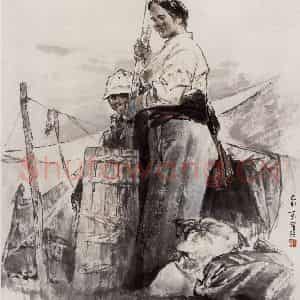 1997年 王绪阳《高原晚霞》国画人物作品图片鉴赏
