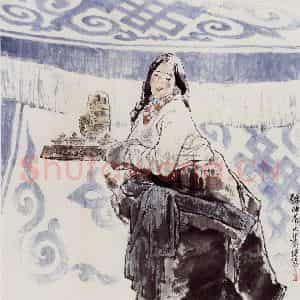 1998年 王绪阳《酥油茶》国画人物作品图片鉴赏