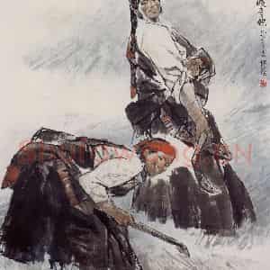 1999年 王绪阳《割青稞》国画人物作品图片鉴赏