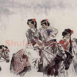 1999年 王绪阳《湖光春色》国画人物作品图片鉴赏