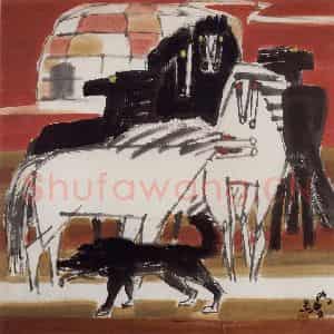 现代 张广《草原金秋》国画综合作品图片鉴赏