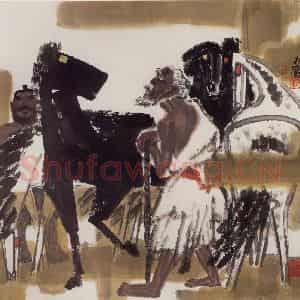 现代 张广《相马图》国画综合作品图片鉴赏