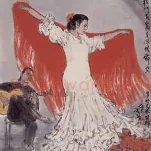 现代 张广《弗拉门戈舞》国画人物作品图片鉴赏