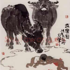 现代 张广《牧乐图》国画综合作品图片鉴赏