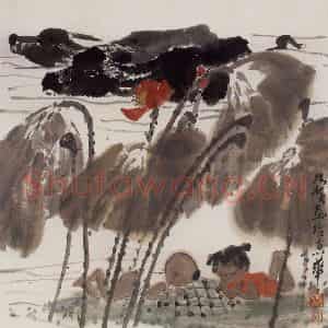 现代 张广《对弈图》国画综合作品图片鉴赏