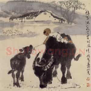 现代 张广《牧牛娃》国画综合作品图片鉴赏