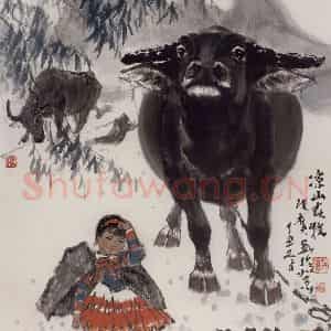 现代 张广《凉山春牧》国画综合作品图片鉴赏