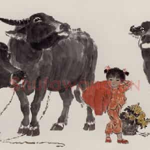 现代 张广《采菊图》国画综合作品图片鉴赏