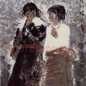 张广《拉萨河畔》国画人物作品图片鉴赏