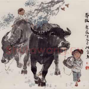 现代 张广《春牧》国画综合作品图片鉴赏