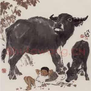 现代 张广《谁家牧童睡正着》国画综合作品图片鉴赏