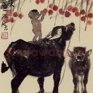 现代 张广《摘硕果》国画综合作品图片鉴赏