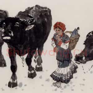 现代 张广《放牧图》国画综合作品图片鉴赏