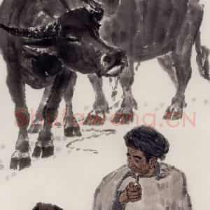 现代 张广《彝族老人》国画人物作品图片鉴赏