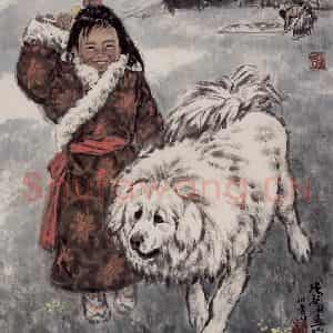 现代 张广《伙伴》国画人物作品图片鉴赏