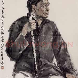 现代 张广《八旬老人》国画人物作品图片鉴赏