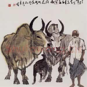 张广《印度老人与牛》国画综合作品图片鉴赏