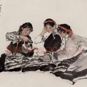 张广《饮茶》国画人物作品图片鉴赏