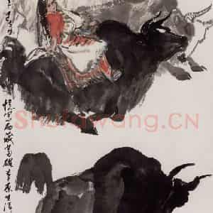 张广《奔牛》国画综合作品图片鉴赏