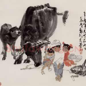 现代 张广《牧读图》国画综合作品图片鉴赏