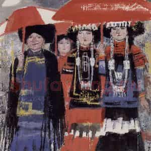 现代 张广《火把节》国画人物作品图片鉴赏