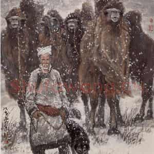 现代 张广《飞雪牧驼》国画综合作品图片鉴赏