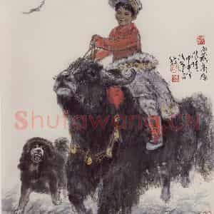 现代 张广《驰骋在草原上》国画人物作品图片鉴赏