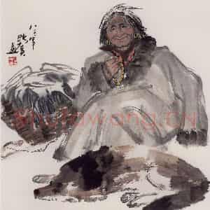 现代 张广《藏族老妇》国画人物作品图片鉴赏