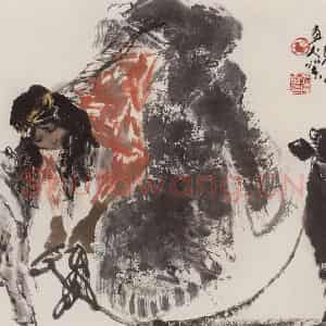 现代 张广《育犊图》国画综合作品图片鉴赏