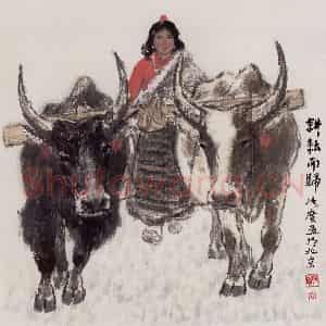 现代 张广《耕耘而归》国画综合作品图片鉴赏