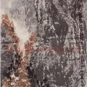 现代 张广《沿河岸边》国画山水作品图片鉴赏