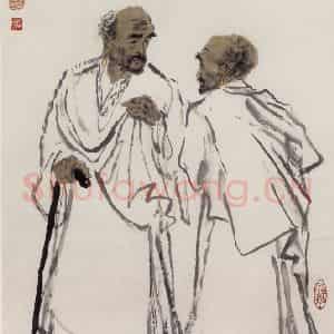 现代 张广《二僧图》国画人物作品图片鉴赏