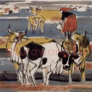 现代 张广《草原牧场》国画综合作品图片鉴赏