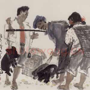 现代 张广《猪市》国画综合作品图片鉴赏