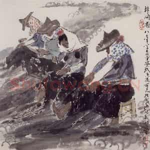 现代 张广《补网图》国画综合作品图片鉴赏