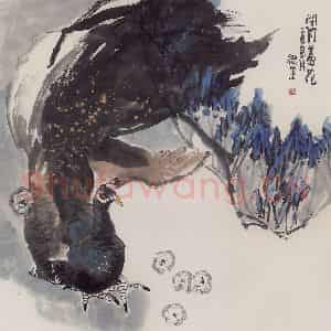 2005年 赵梅生《闭月羞花》国画花鸟写意作品图片鉴赏
