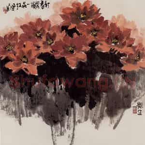 2005年 赵梅生《新春管领一品红》国画花鸟写意作品图片鉴赏