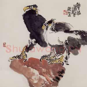 2005年 赵梅生《双英图》国画花鸟写意作品图片鉴赏