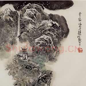 2001年 赵梅生《华岩瑞雪》国画山水写意作品图片鉴赏