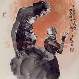 2001年 赵梅生《罗丹雕塑》国画花鸟写意作品图片鉴赏