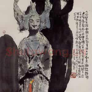 2001年 赵梅生《高髻女俑》国画花鸟写意作品图片鉴赏