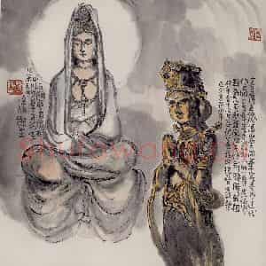 2001年 赵梅生《华严寺菩萨立像及石雕观音》国画花鸟写意作品图片鉴赏